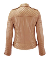 Women Biker Leather Jacket Camel Beige freeshipping - SkinOutfit